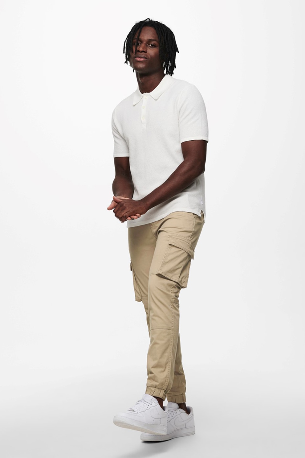 Only & Sons, Tricou polo din pique, Alb, 2XL
