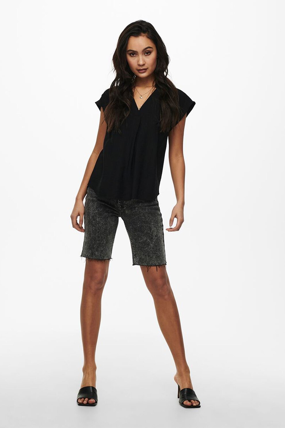 Only, Bluza cu maneci scurte si decolteu in V, Negru