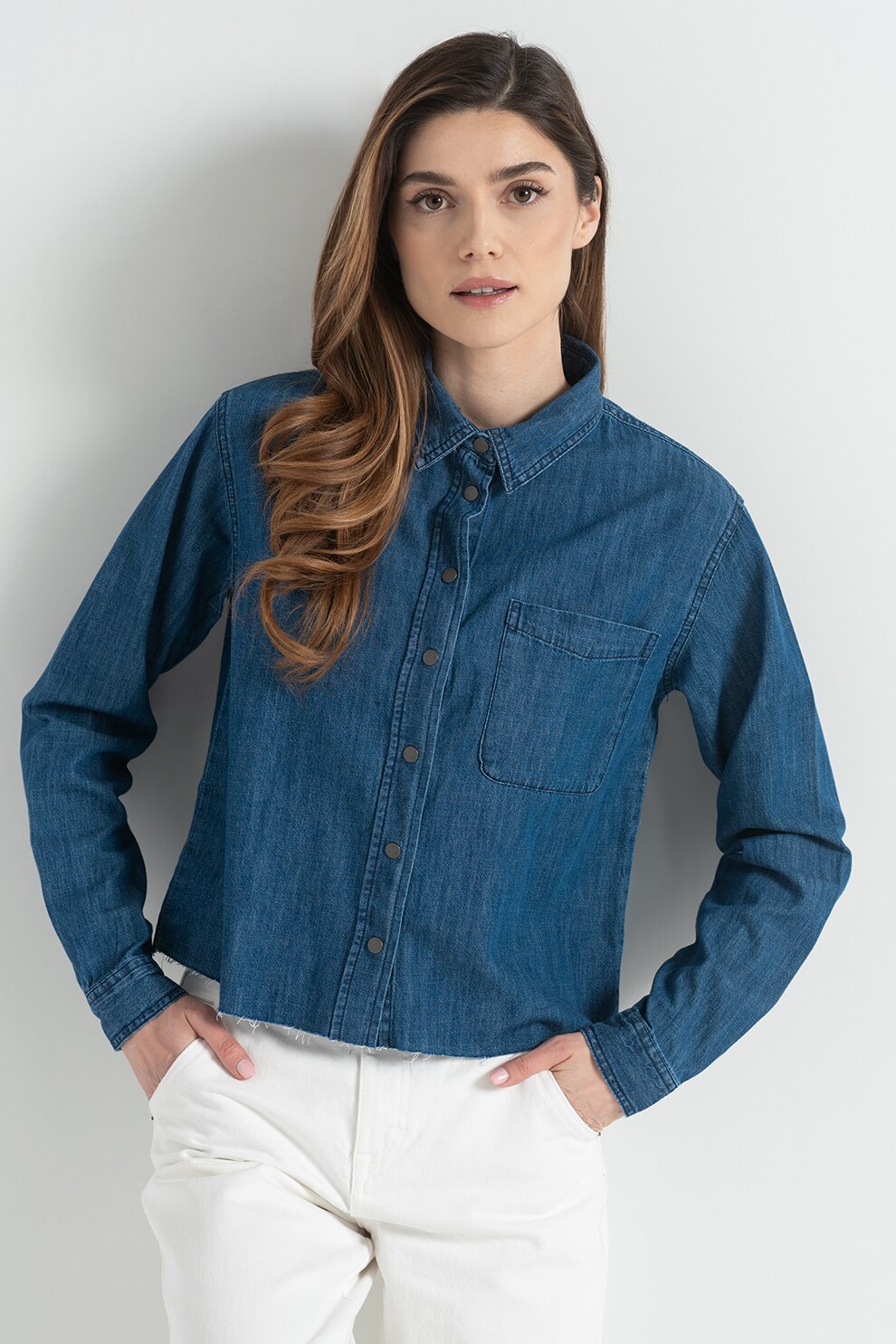 JdY, Camasa din denim cu buzunar aplicat Poppy, Albastru inchis, L