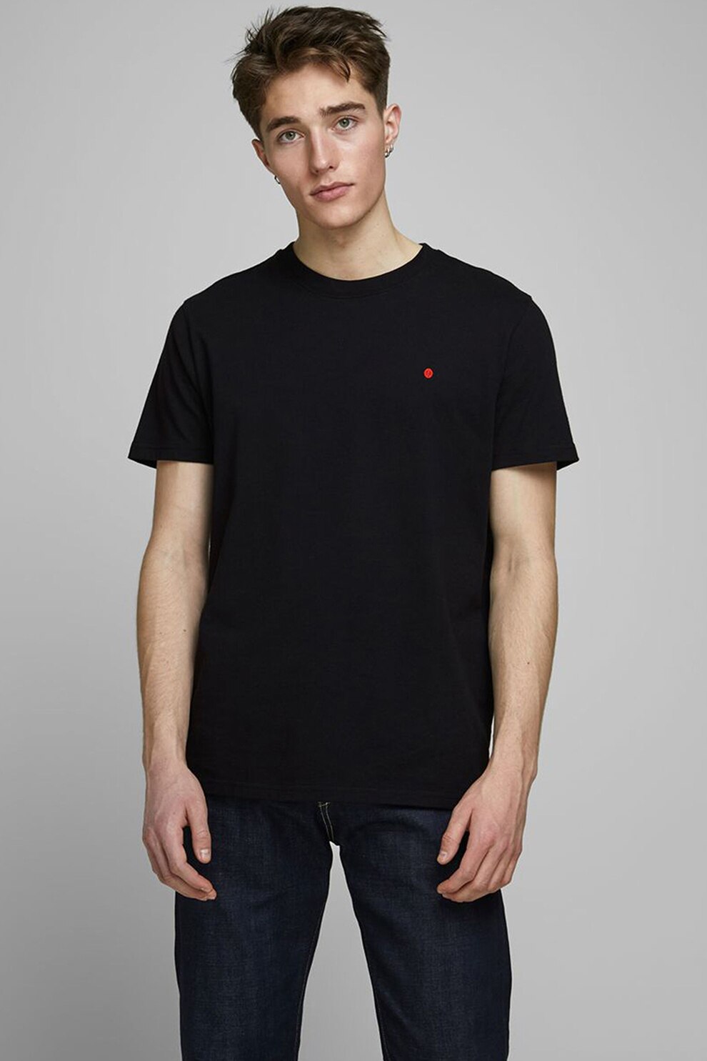 Jack&Jones, Tricou regular fit cu decolteu la baza gatului, Negru