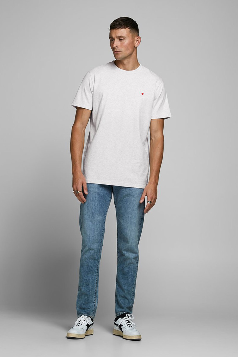 Jack&Jones, Tricou regular fit cu decolteu la baza gatului, Alb melanj