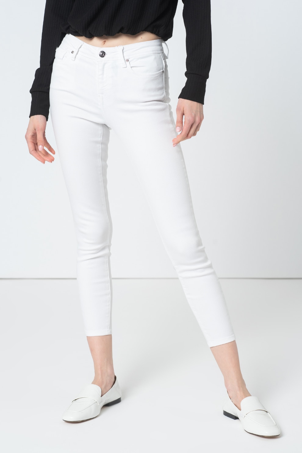 Only, Blugi crop skinny cu 5 buzunare, Alb
