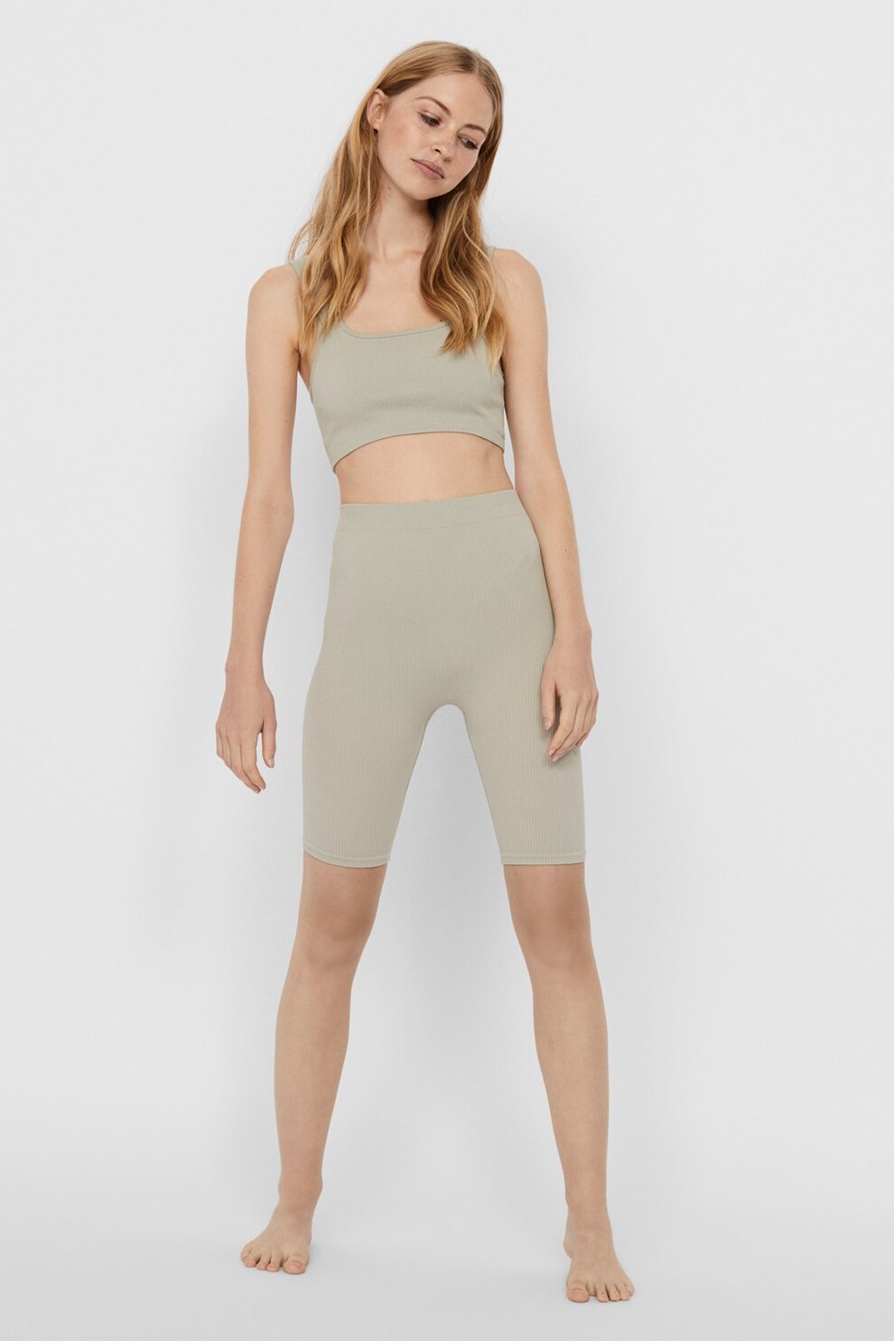 Vero Moda, Colanti striati din jerseu, Gri deschis, S-M