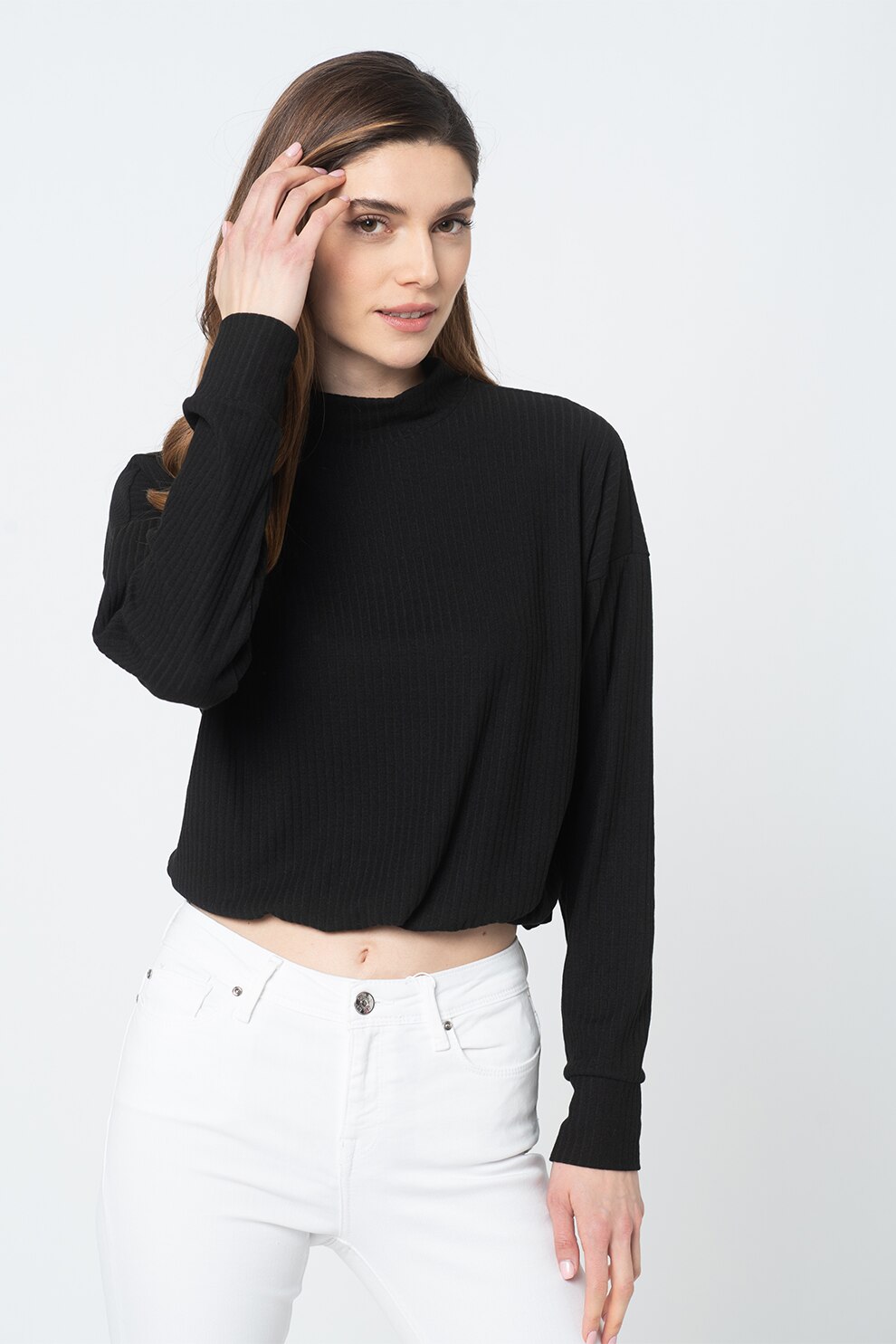 Only, Bluza crop striata, Negru