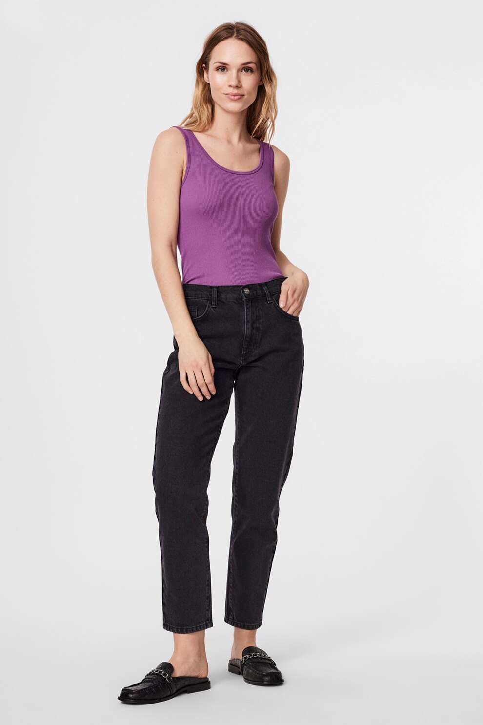 Vero Moda, Body regular fit cu aspect striat, Purpuriu, M-L