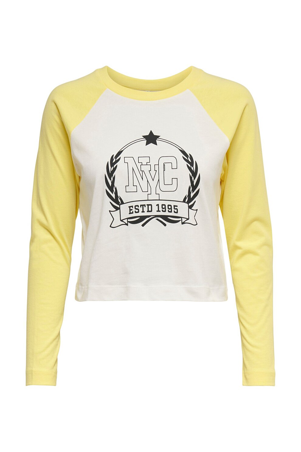 Only, Bluza de bumbac organic cu maneci raglan, Alb/Galben
