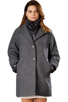 Palton dama din stofa, cu mansete de fas, gri, Alessia Palton dama din stofa, cu mansete de fas, gri, Alessia