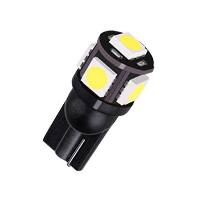 Комплект от 2 Led крушки T10 Flexzon, 5 SMD, W5W, 12V, за позиция, плафониери, багажник, бяла светлина 6000k