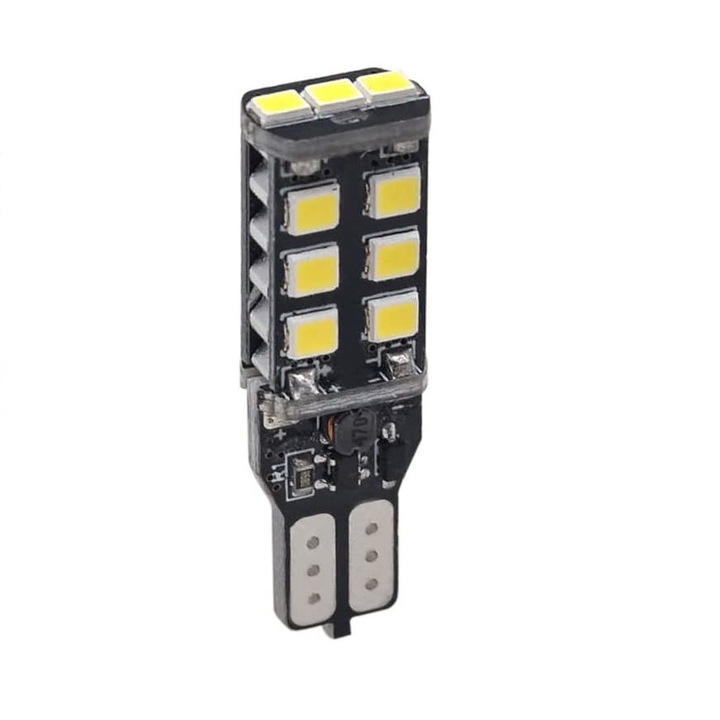 Комплект от 2 Led крушки T10 Flexzon, 15 SMD, W5W, Canbus, 12V, за позициониране, плафониери, багажник, бяла светлина 6000k