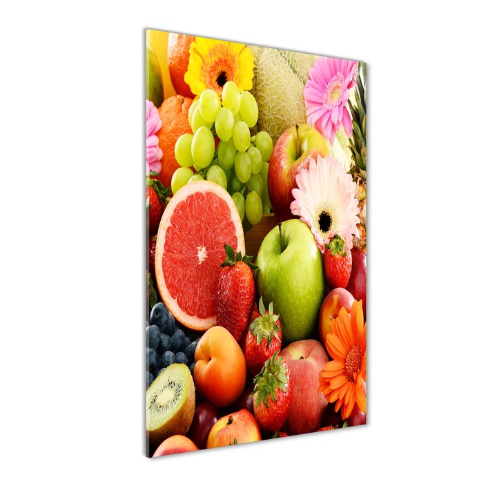 Tablou pe sticla, Tulup, Imagine imprimata sticla, Decorarea peretilor, Fructe si flori, 60x120 cm