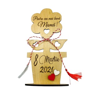 Martisor Floare Cu Ghiveci Pentru Cea Mai Buna Mama Din Lemn Gravat 8 Martie 2021 Cu Snur Gros 20 Cm Madamme Bijoux Emag Ro