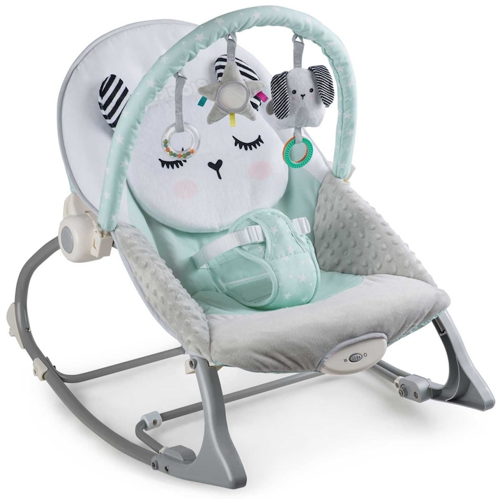 ISP Kitty Sleep 3 az 1-ben hintaszék és szék babáknak, gyermekeknek, 0-18 kg, nyugtató rezgésekkel, menta