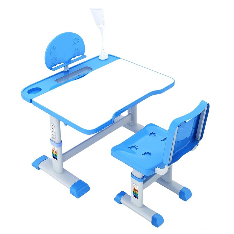Set masa si scaun adjustibile pentru copii cu lampa led albastru buz