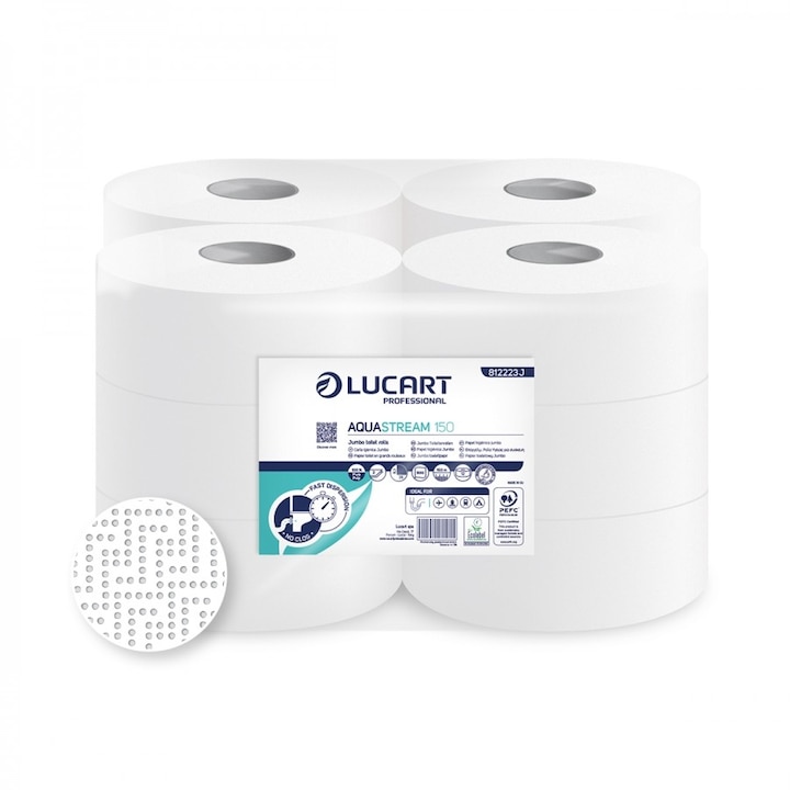Lucart Aquastream toalettpapír, 2 rétegű, cellulóz, 150 m, 12tekercs/zsugor