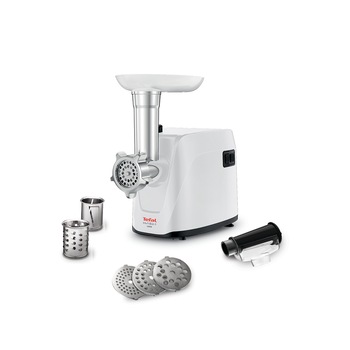 Masina de tocat Tefal HV1 NE113135, 1600W, 1.9kg/min, accesoriu pentru rosii, 3 site metalice, conuri pentru razuit, functie reverse, Alb Masina de tocat Tefal HV1 NE113135, 1600W, 1.9kg/min, accesoriu pentru rosii, 3 site metalice, conuri pentru razuit, functie reverse, Alb