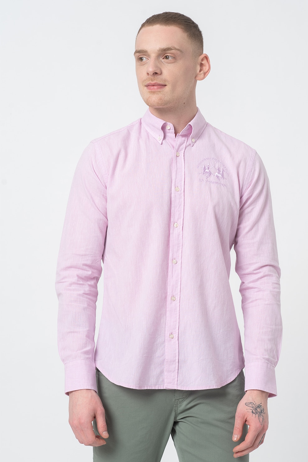 LA MARTINA, Camasa slim fit de bumbac si in, Lila