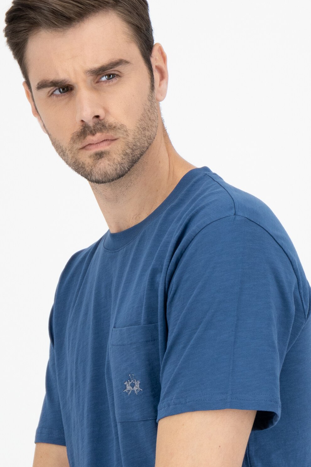 LA MARTINA, Tricou cu decolteu la baza gatului si buzunar pe piept, Albastru inchis, S
