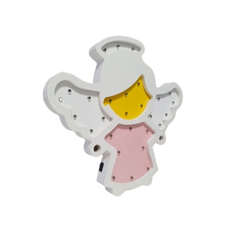 Lampa din MDF cu LEDURI model ingeras roz, Toys Bazaar Lampa din MDF cu LEDURI model ingeras roz, Toys Bazaar