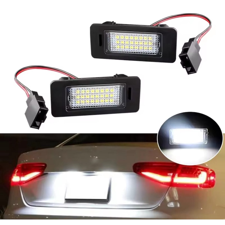 Set Lampi LED Numar Auto, AutoREY®, Tehnologie Canbus Fara Eroare Bec Ars, Compatibile Audi A1, A4 B8, A5, A6, A7, TT, Q5, TTS Si VW Passat 5D Break, Alimentare 12V, Instalare Plug & Play, Iluminare Puternica Si Uniforma, Carcasa Rezistenta, Alb