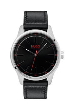 HUGO, Ceas analog cu o curea de piele, Negru HUGO, Ceas analog cu o curea de piele, Negru