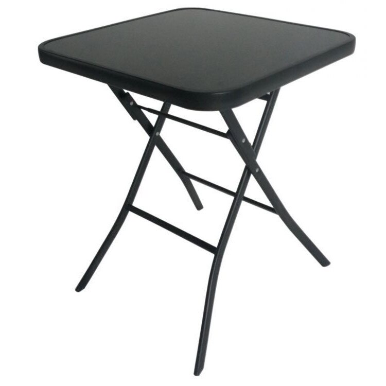 Masa patrata pentru gradina, IMK, 60 x 70 cm, neagra, pliabila, blat sticla securizata