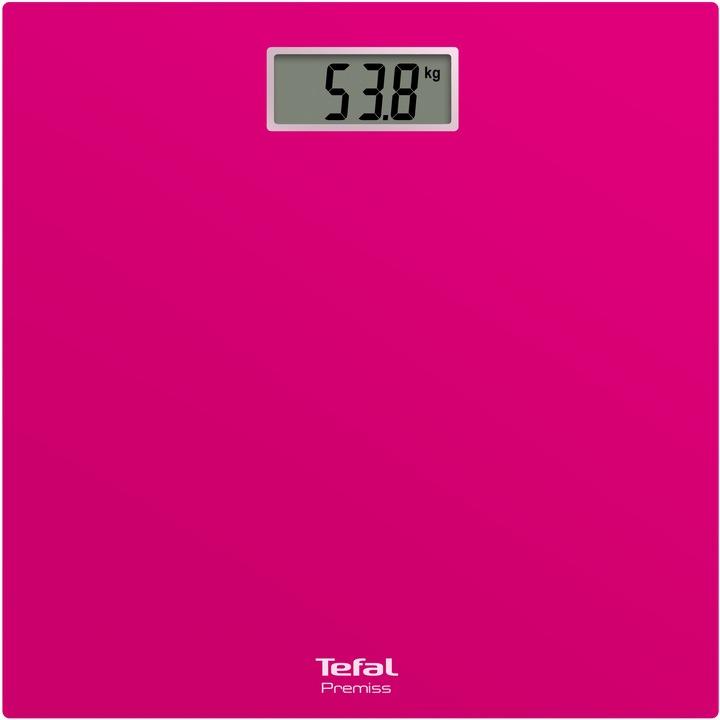 Cantar de baie Tefal Classic PP1403V0, greutate maxima 150kg, Auto ON/OFF, suprafata de sticla, roz