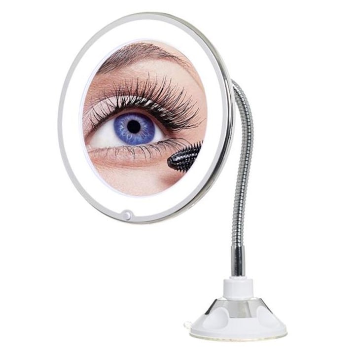 Козметично огледало Vanity, С LED осветление, Гъвкаво рамо, 17 см, Кръгъл, Бял