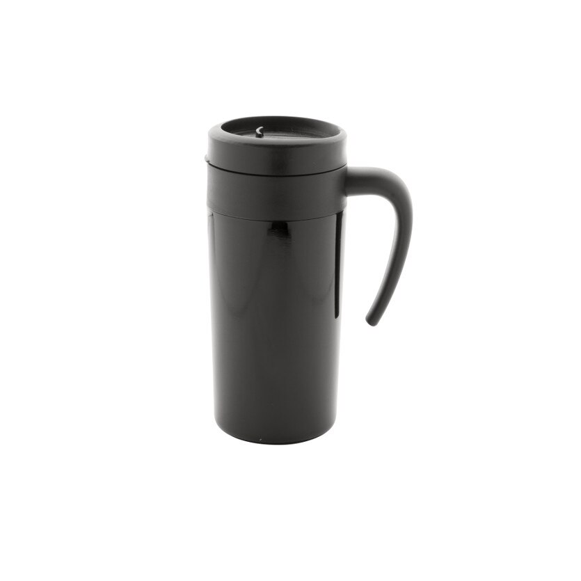 Cana termica din otel inoxidabil, cu perete termo izolant unic, negru, capac si maner din plastic, 350 ml