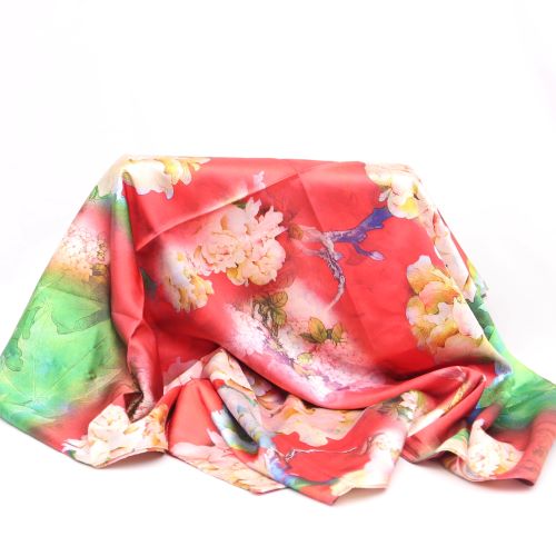 Esarfa dama caza pelletteria model Dana imprimeu floral rosu 170 x 70 cm