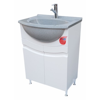 Mobilier Baie Mdf vopsit Alb cu 2 usi, polita , manere frezate+lavoar 60 cm Granixit Gri 251 Mobilier Baie Mdf vopsit Alb cu 2 usi, polita , manere frezate+lavoar 60 cm Granixit Gri 251