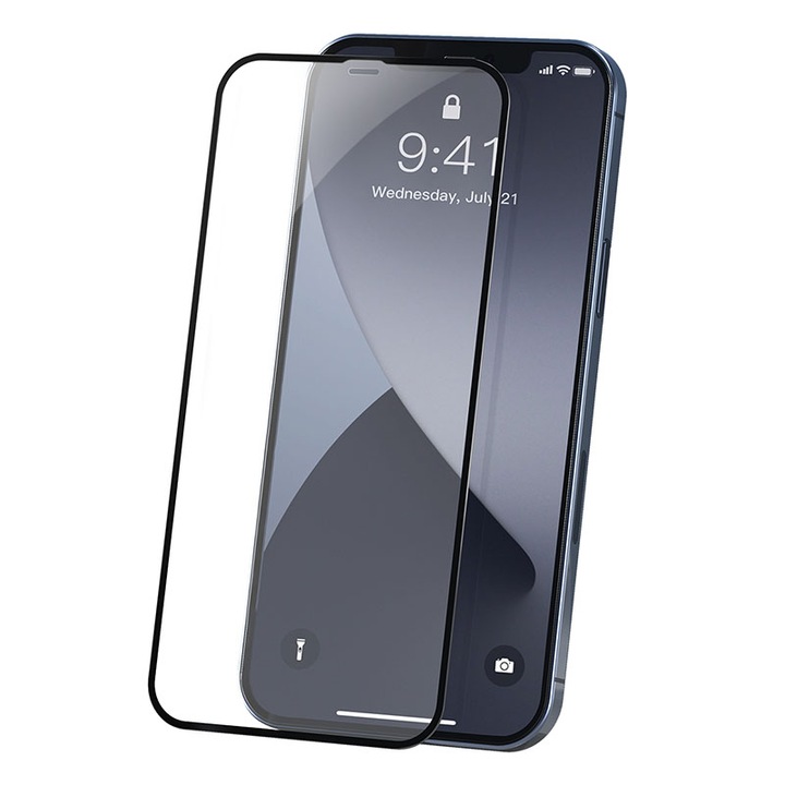 Baseus iPhone 12 Pro Max 0,23 mm teljes felületre lekerekített edzett üveg 2db - Fekete