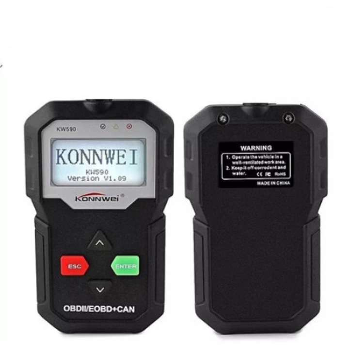 Уред за диагностика на кола, Konnwei KW 590, OBD II, черен