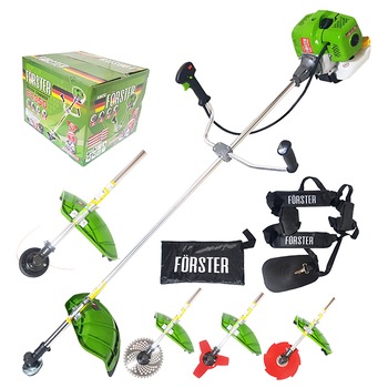 Motocoasa pe benzina Forster F4350 , 2 Timpi , 4.3 kW , 5.8 Cp , 52cc , 9000 rpm + 3 discuri + tambur cu fir + ham Motocoasa pe benzina Forster F4350 , 2 Timpi , 4.3 kW , 5.8 Cp , 52cc , 9000 rpm + 3 discuri + tambur cu fir + ham