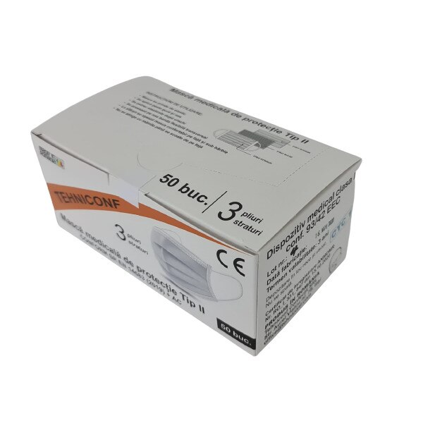 Set 50 de masti de protectie tip 2, 3 straturi, 3 pliuri, albe