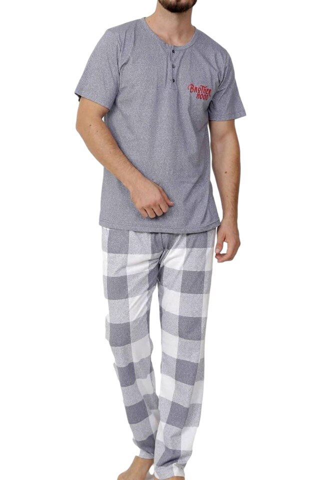 Pijamale barbati, Gazzaz by Vienetta, pantaloni si maneci lungi, model Gray Days For Sleep