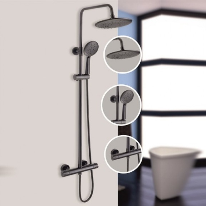 Душ система с термостатичен смесител Inter Ceramic, Соланж, черен