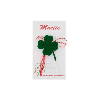 Martisor Brosa, Buticcochet, trifoi cu patru foi, din fetru, verde - MR491 Martisor Brosa, Buticcochet, trifoi cu patru foi, din fetru, verde - MR491