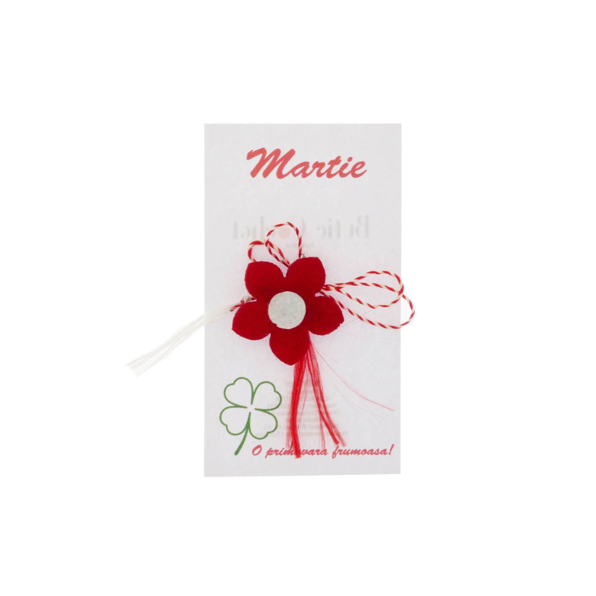 Martisor Brosa, Buticcochet, din fetru, Floare rosu cu alb - MR496