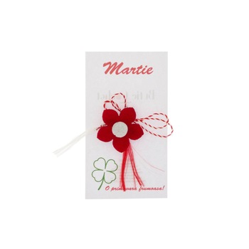 Martisor Brosa, Buticcochet, din fetru, Floare rosu cu alb - MR496 Martisor Brosa, Buticcochet, din fetru, Floare rosu cu alb - MR496