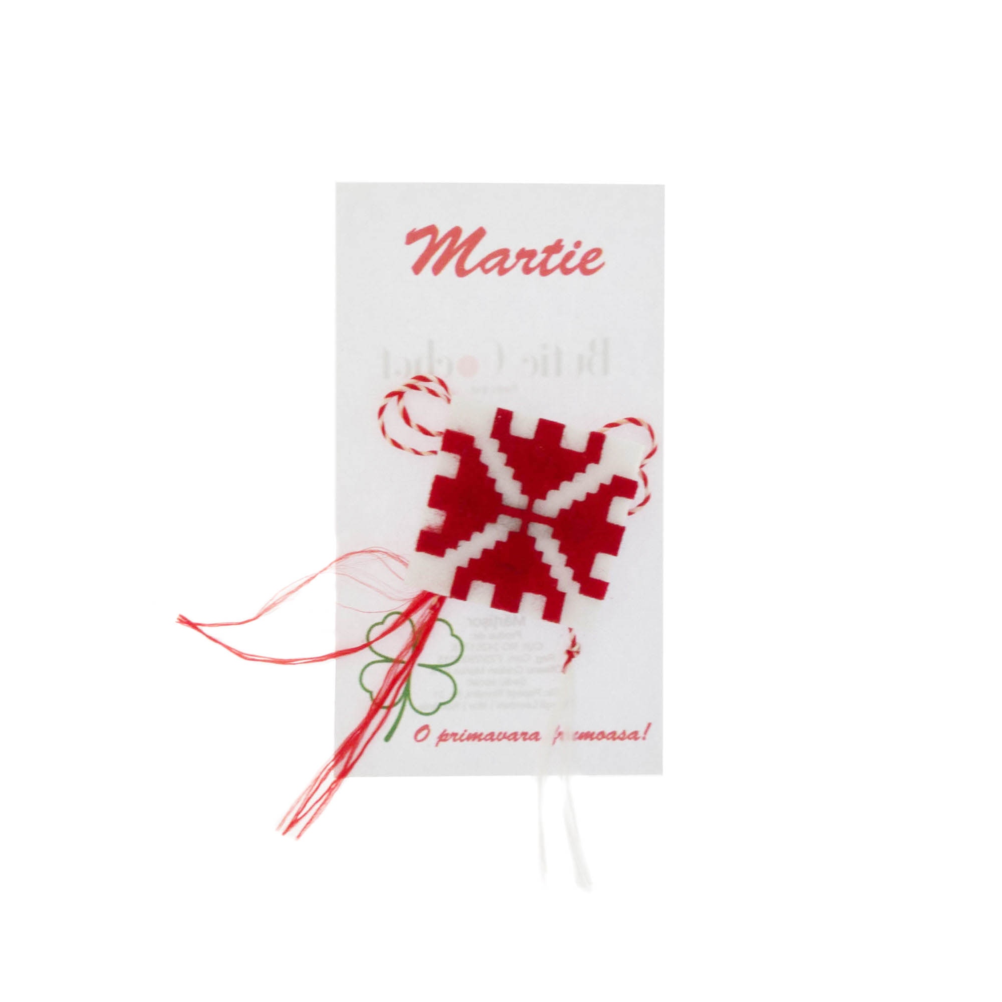 Martisor Brosa, Buticcochet, din fetru, Model Traditional, rosu cu alb - MR498
