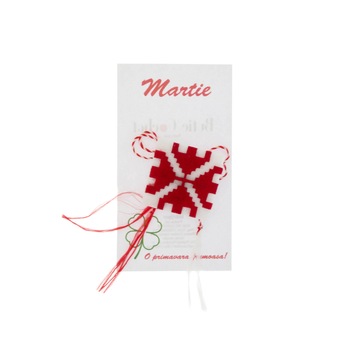 Martisor Brosa, Buticcochet, din fetru, Model Traditional, rosu cu alb - MR498 Martisor Brosa, Buticcochet, din fetru, Model Traditional, rosu cu alb - MR498