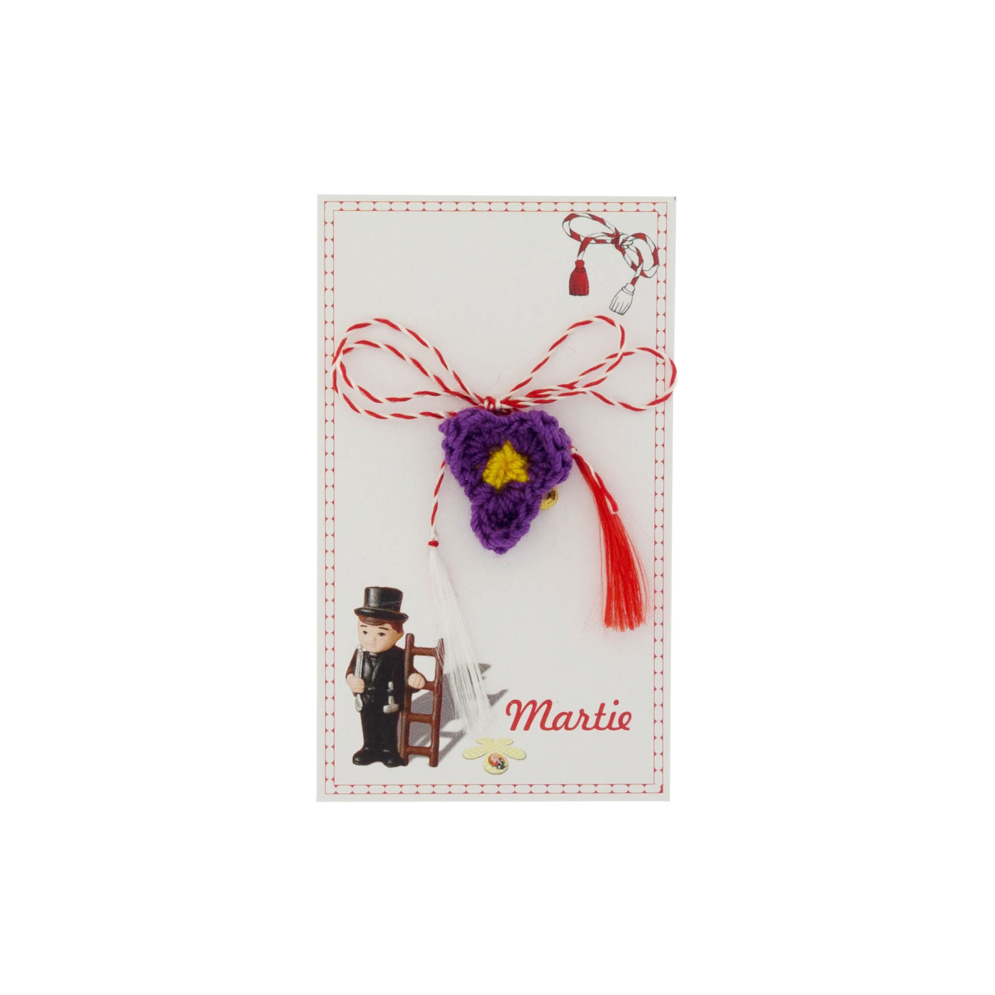 Martisor Brosa, Crosetat Manual, Buticcochet, Floare Mov cu galben, MR490