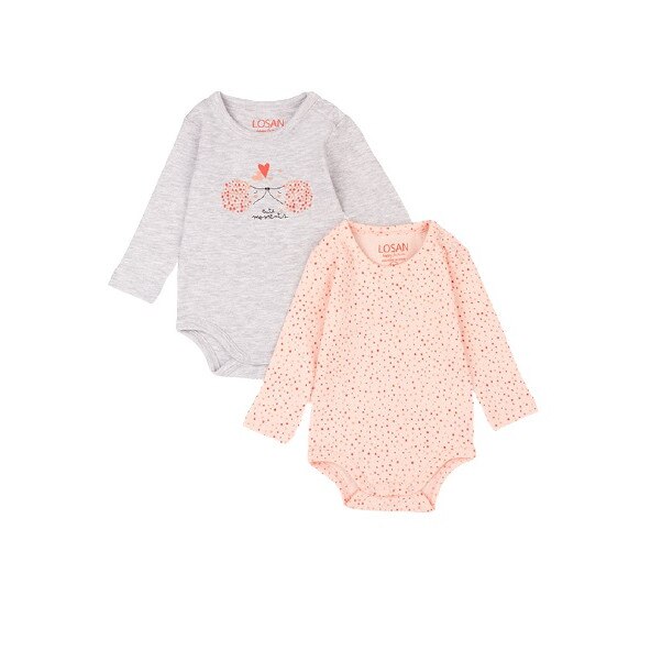 Set 2 body pentru fete, Losan, Bumbac, Alb/Roz