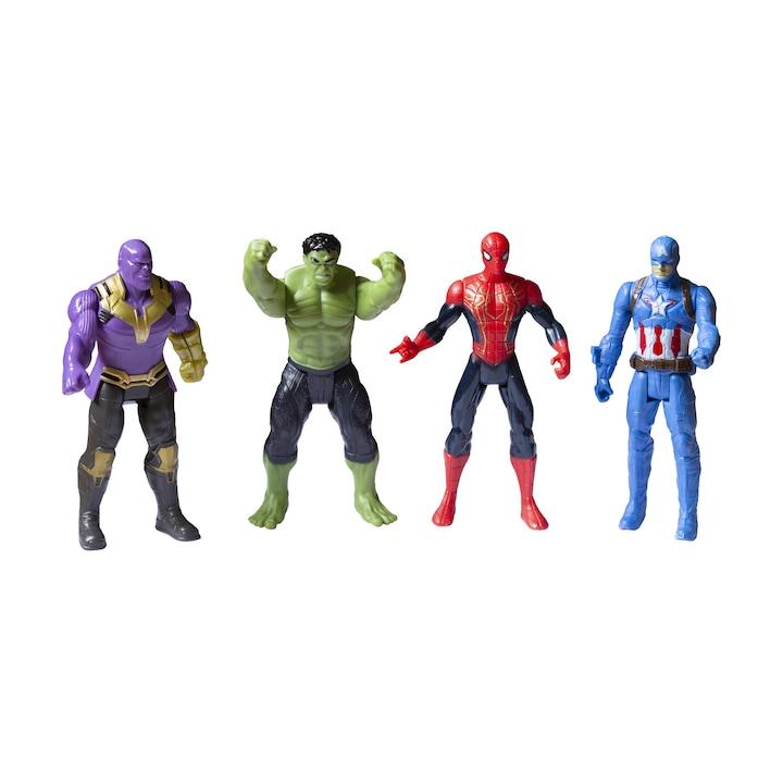 Marvel Avengers szuperhős figura készlet: Hulk, Thanos, Pókember, Amerika kapitány, 11 cm, +3 év