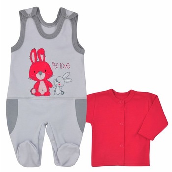 Compleu 2 piese salopeta si bluza pentru fete Koala Kroliczki 3028-R, Gri, 74 Compleu 2 piese salopeta si bluza pentru fete Koala Kroliczki 3028-R, Gri, 74