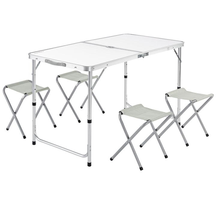 Casaria Összecsukható Kempingkészlet, Piknik asztal + 4 szék, Alumínium
