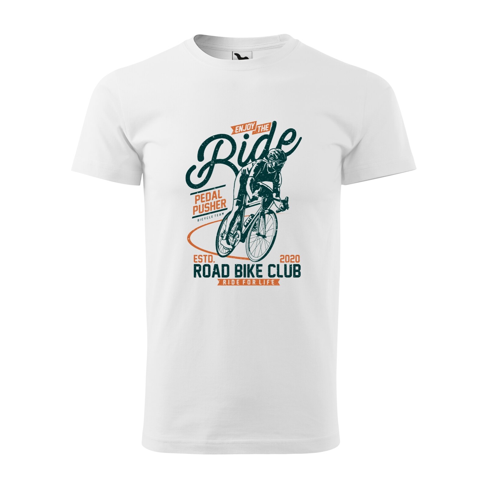 Tricou alb barbati, idee de cadou, pentru biciclisti, Enjoy the Ride Pedal Pusher, marime 2XL