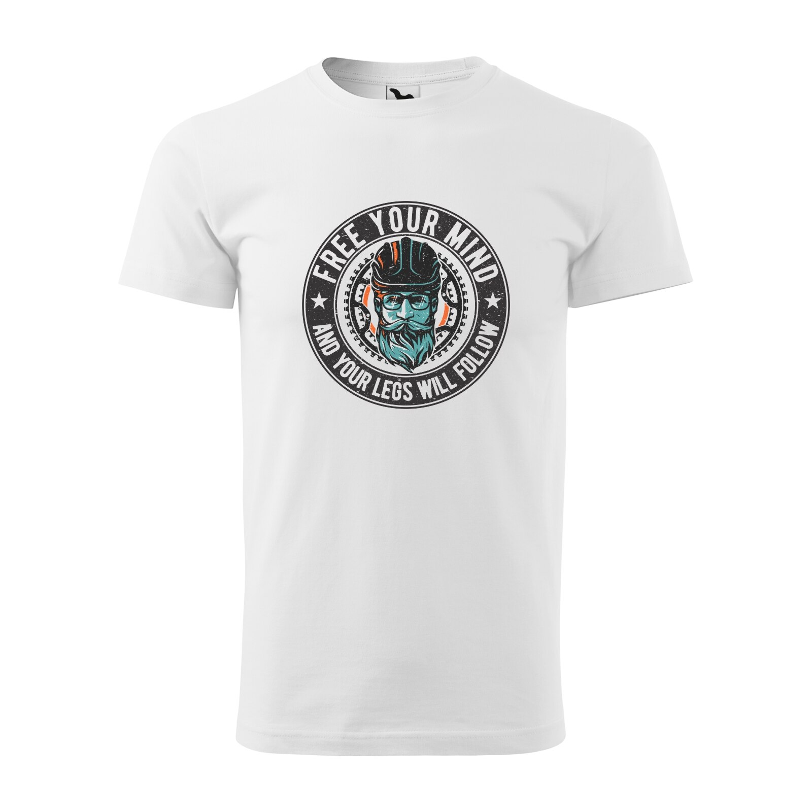 Tricou alb barbati, idee de cadou, pentru biciclisti, Free You Mind and The Legs Will Follow, marime 2XL
