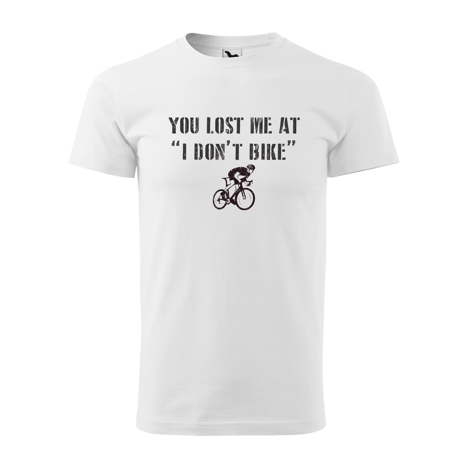 Tricou alb barbati, idee de cadou, pentru biciclisti, You Lost Me at I Dont Bike, marime M