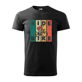 Tricou negru barbati, idee de cadou, pentru biciclisti, Ride Bike Flag, marime XS